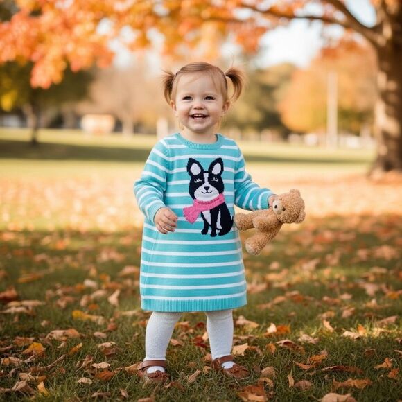 Gymboree Toddler Girl's Blue & White Striped Knit Sweater Dress - Picture 7 of 7